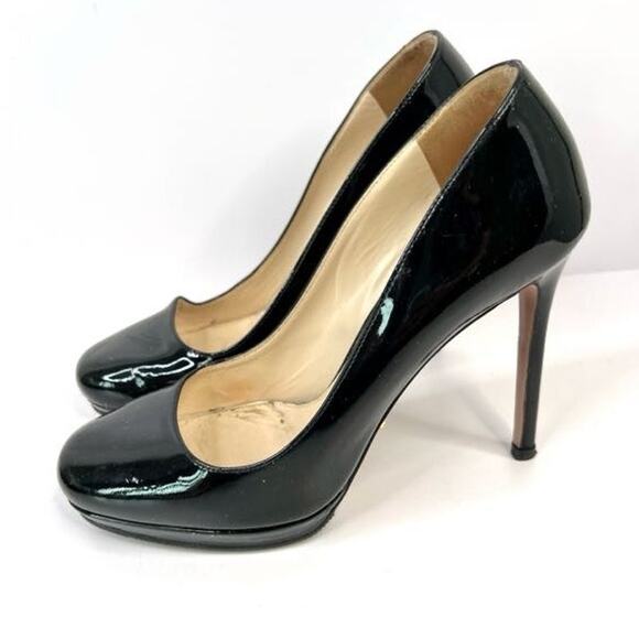 Prada Size 5 (EU 35.5) Black Patent Leather Pumps 4 Inch High Heels Round Toe - Picture 12 of 12